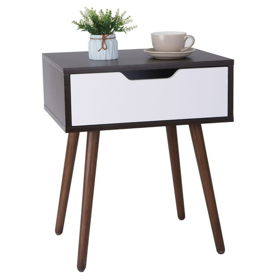 ZENY Mid-Century Modern Storage Rack with Drawer Small Shelf with Wooden Legs