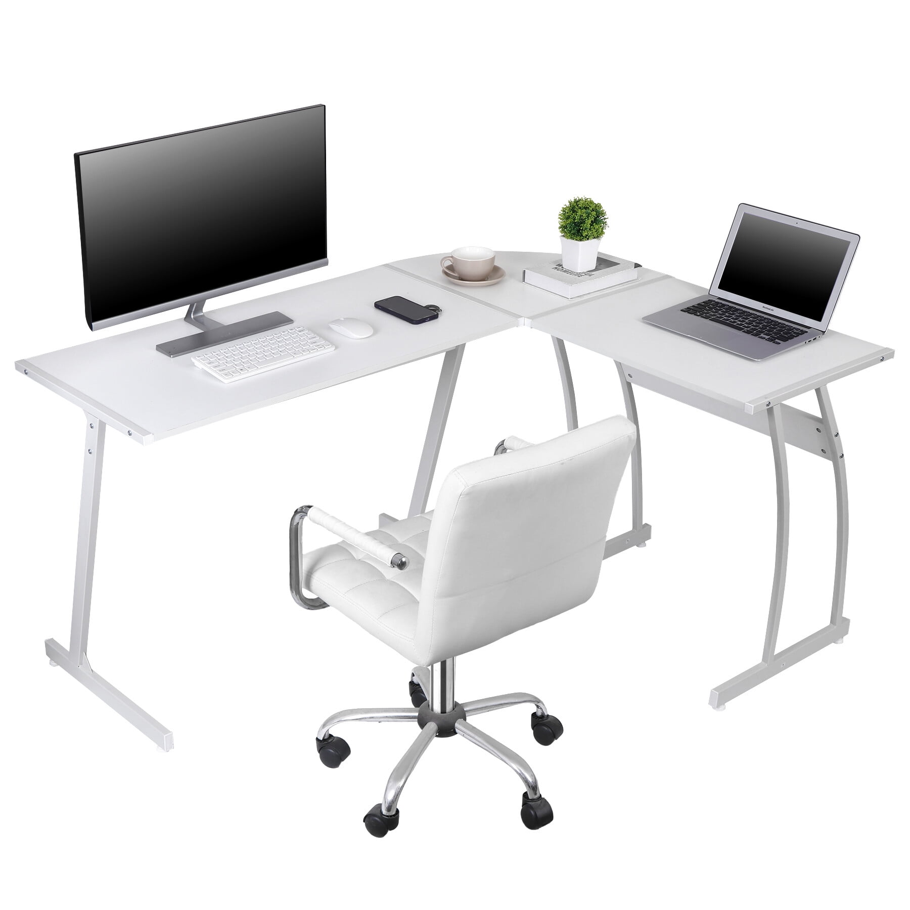 ZENY Modern L-Shaped Laptop Corner Desk Computer Desk Table Writing  Workstation, White - Walmart.com, image size:1800x1800