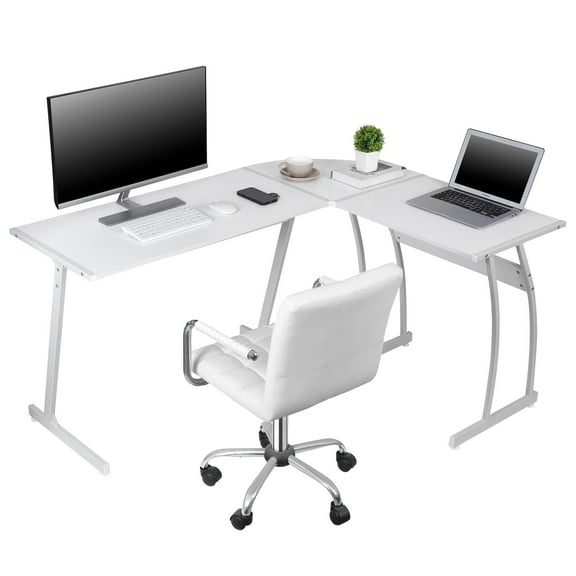 ZENY Modern L-Shaped Laptop Corner Desk Computer Desk Table Writing Workstation, White