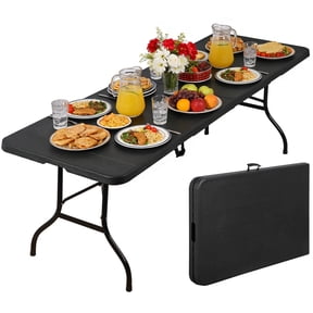 ZENY Outdoor Folding Table 96" x 29" Heavy Duty HDPE Plastic Top, Portable Rectangular Banquet Table with Secure Locking, 350 lbs Capacity, No Assembly Required, Black