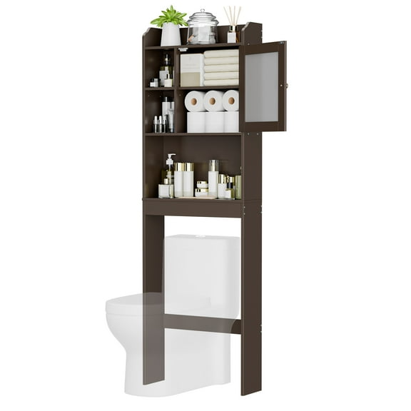 ZENY Over-The-Toilet 68.3"H Bathroom Storage Cabinet Wood Frame 3 Tiers, Brown