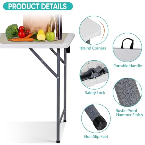 ZENY Plastic Folding Table 6 Foot, Portable Picnic Table with Carrying ...