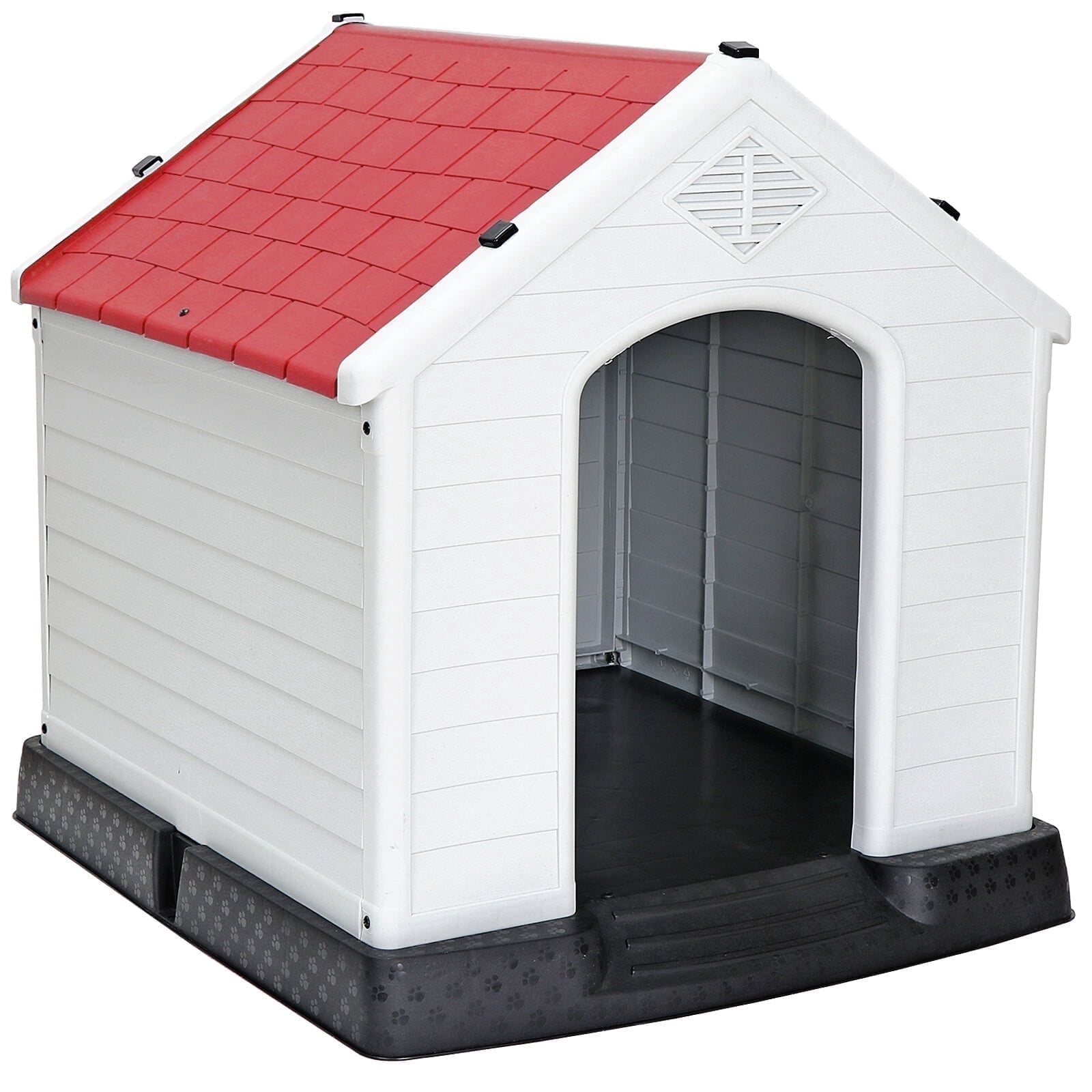 ZENY Plastic Indoor Outdoor Dog House Medium Pet Doghouse White, Red Roof