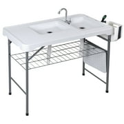 ZENY Portable Folding Fish Cleaning Table with 2 Sinks, Grid Rack & Kit, 42.6