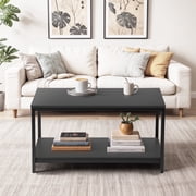 ZENY Rectangle Wood Coffee Table Metal Frame MDF Home Tea Table Desk Rustic Black