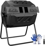 ZENY 43 Gallon Easy-Turn Dual Chamber Compost Tumbler, Outdoor Rotating Bin for Fast Composting, Black