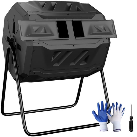 ZENY 43 Gallon Easy-Turn Dual Chamber Compost Tumbler, Outdoor Rotating Bin for Fast Composting, Black