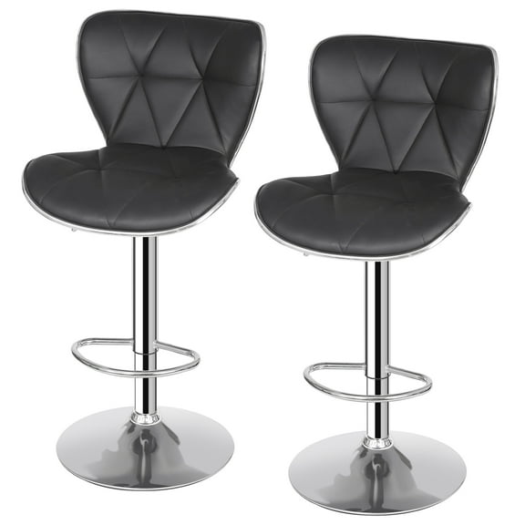 ZENY Set of 2 Bar Stool Metal Frame PU Cushion 35-43" H Swivel Chairs, Black