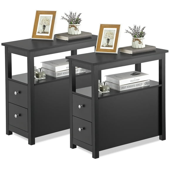 ZENY Set of 2 End Table Side Table with 2 Drawers and Shelf Sofa Table for Living Room Bedroom, Black