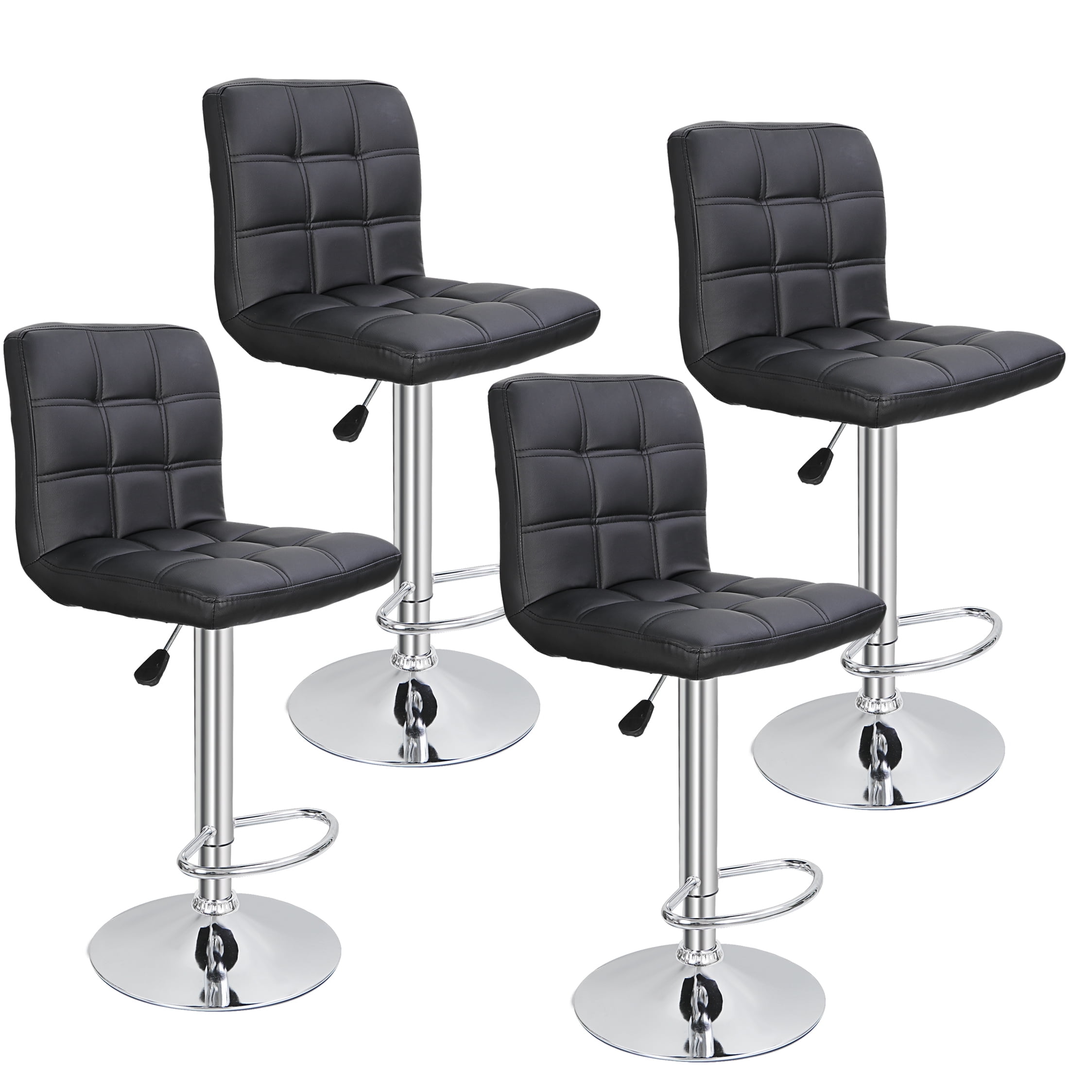 ZENY Set of 4 Bar Stool Soft Cushion Metal Frame 24-32" Swivel Chair, Black