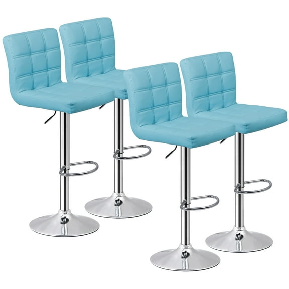 ZENY Set of Four Home Height Adjustable Armless Spa Bar Stools 360-Degree Swivel, Blue