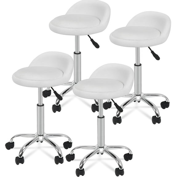 ZENY Set of Four Adjustable Low-Back Metal Frame Bar Stools, White