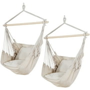 ZENY Set of Two Cotton Hammock Hanging Rope Chair Porch Swing Seat- Beige