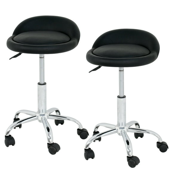 ZENY Set of Two Swivel Low-Back Salon Stool Chair PU Cushion, Black