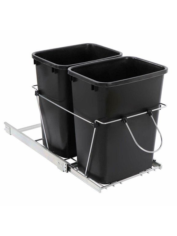 ZENY Sliding Pull Out Double Trash Bins 35 Quart Kitchen Cabinet Black