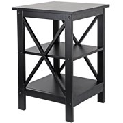 ZENY 3-Tier Square End Table Modern Wood X-Design Side Accent Table with Storage, Black