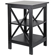 ZENY 3-Tier Square End Table Modern Wood X-Design Side Accent Table with Storage, Black