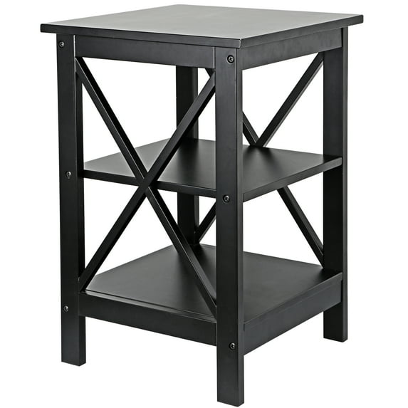 3-Tiers End Table X-Design Wood Square Side Sofa Table Storage Display Rack Bookshelf for Living Room 15.7" L x 15.7" W x 23.7" H Black