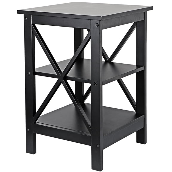 3-Tiers End Table X-Design Wood Square Side Sofa Table Storage Display Rack Bookshelf for Living Room 15.7" L x 15.7" W x 23.7" H Black
