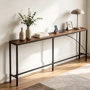 ZENY Sofa Table with Charging Station 70 inch Console Table, Brown