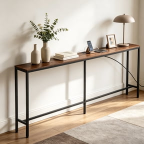 ZENY Sofa Table with Charging Station 70 inch Console Table, Brown
