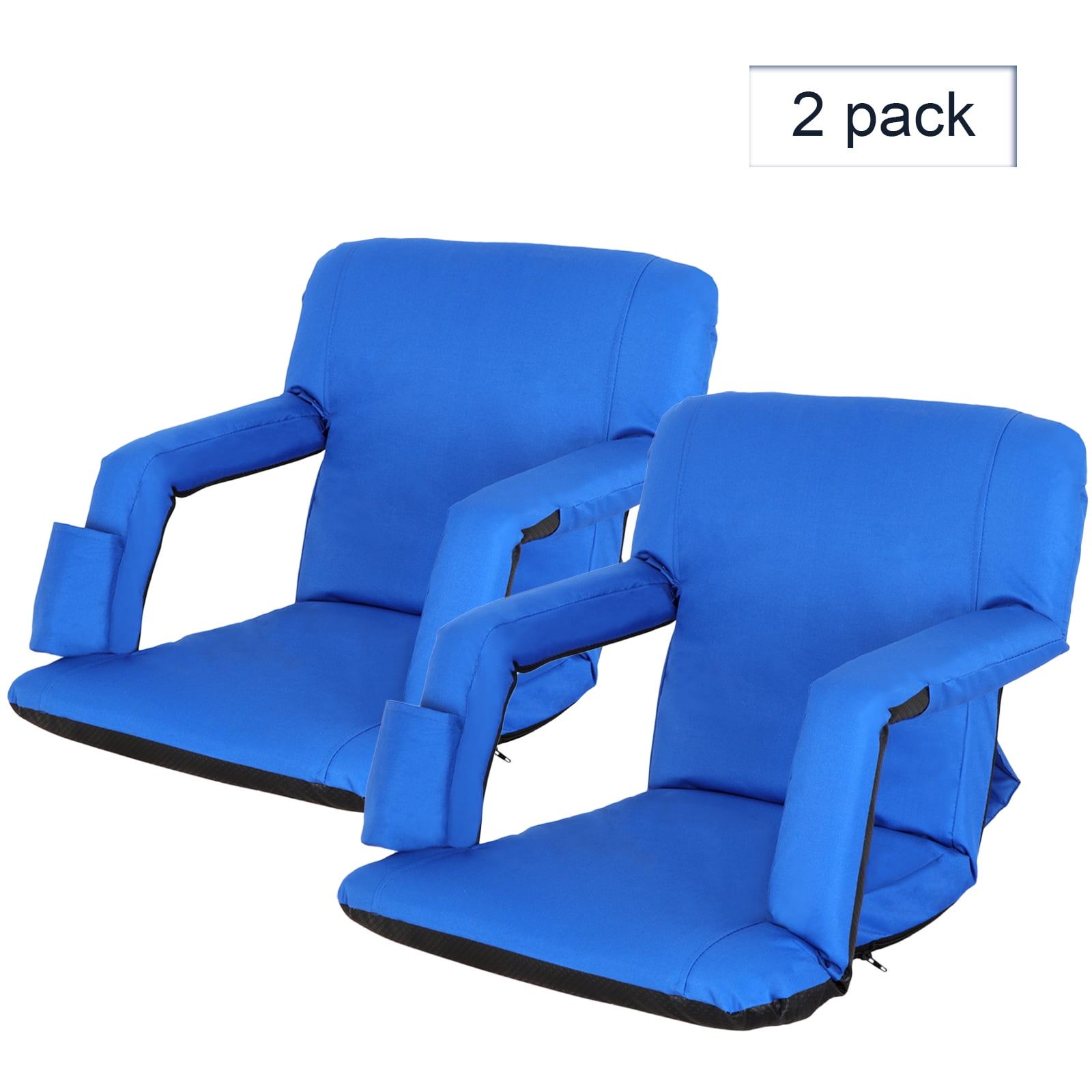 Blue Portable Reclining Stadium Seats with Armrests, Set of 2