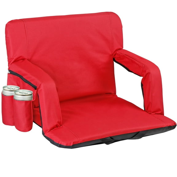 ZENY Extra Wide Stadium Seat for Bleachers with Back Support, 6-Position Reclining Padded Bleacher Chair with Armrests, Cup Holder, Red