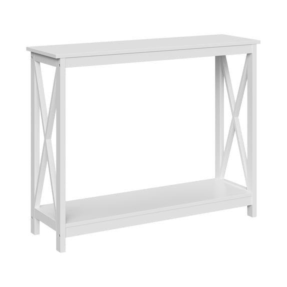 ZENY 39.4" 2-Tier Narrow Entryway Console Table, X-Shape Wood Sofa Side Table White
