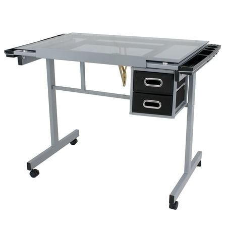 ZENY Tempered Glass Adjustable Drafting Table Craft, Black