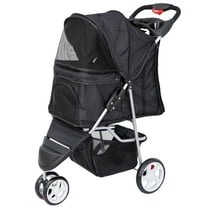 ZENY Three Wheels Pet Stroller, 360 Rotation, Folding Convertible Design, Black