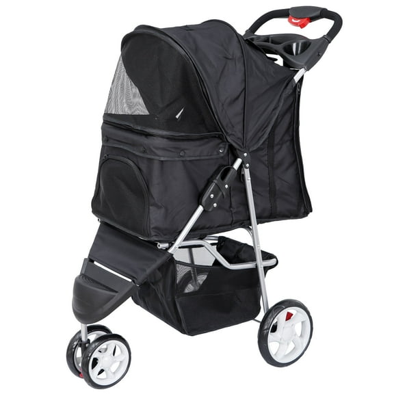 ZENY Three Wheels Pet Stroller, 360 Rotation, Folding Convertible Design, Black