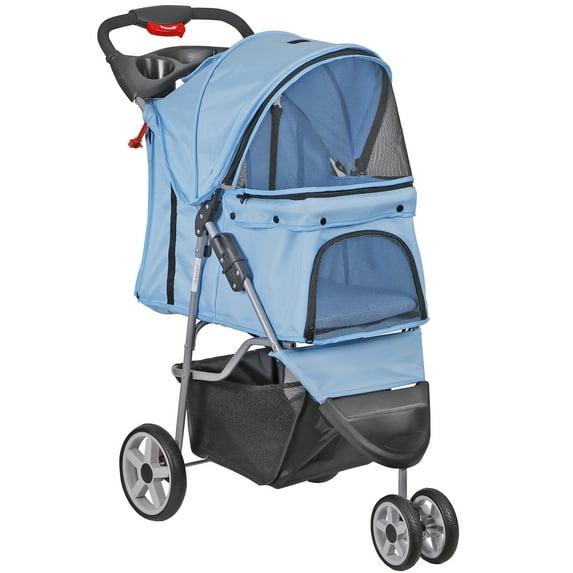 ZENY Three Wheels Pet Stroller, 360 Rotation, Folding Convertible Design, Blue
