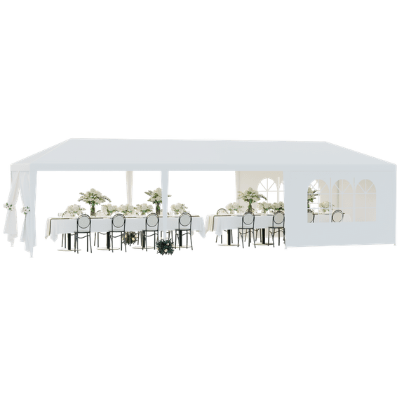 ZENY Wedding Party Tent Gazebo Canopy White, 6 Window-Walls + 2 Solid Walls, 10 x 30'