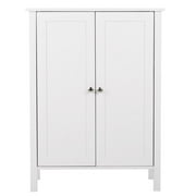 ZENY White Wooden 2 Door Bathroom Cabinet Storage with 3 Shelves Free Standing