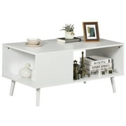 ZENY Wood Frame Mid Century Coffee Table with Open Storage Shelf Living Room TV Table, White