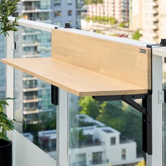 ZENZO Balcony Bar Table for Railings, Outdoor Balcony Folding Table, Attaches to Balcony Railing, Balcony Table, Weather-Resistant, 48 inch Wide (Oak)