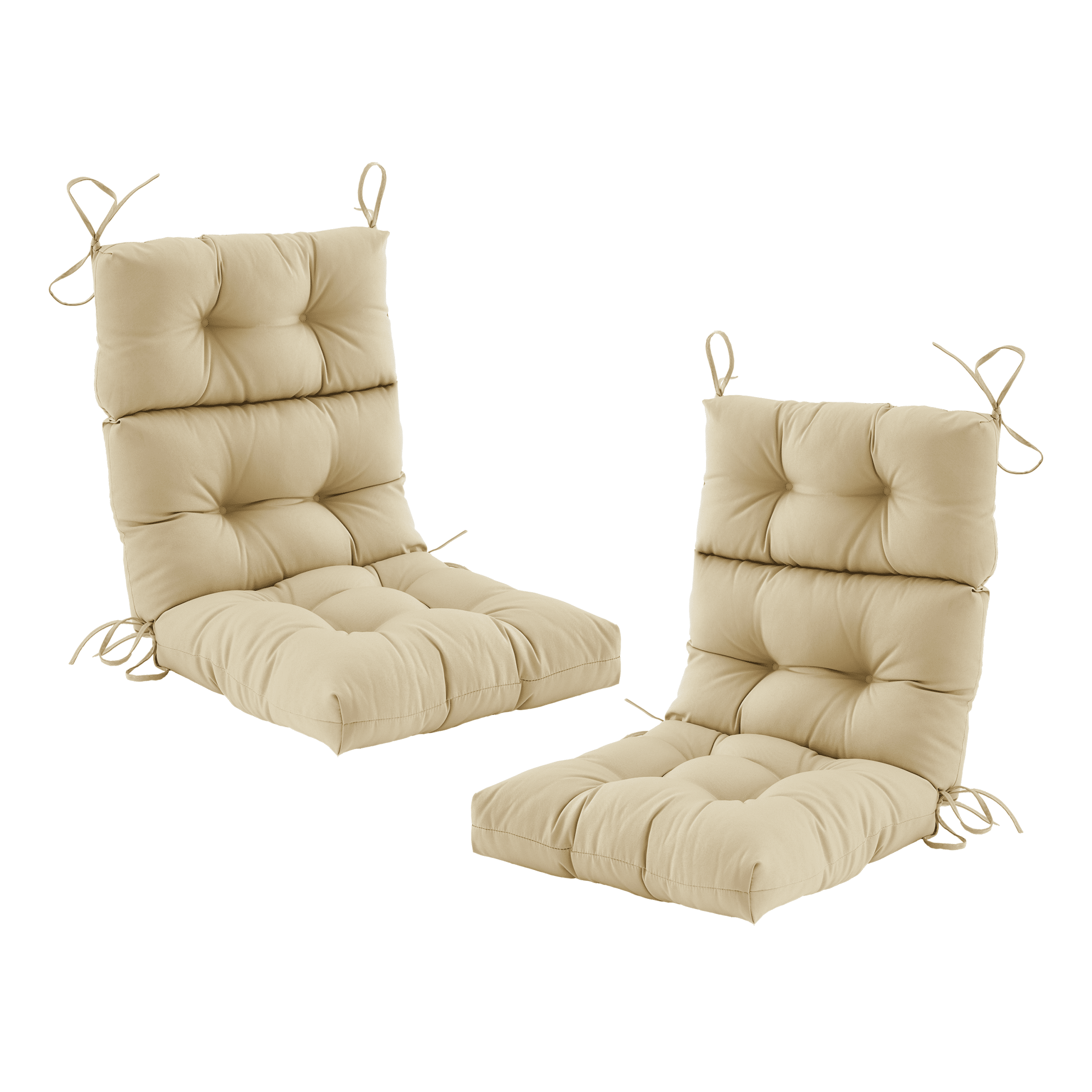 ZEOLABS Outdoor High Back Chair Cushions Set of 2,Waterproof Tufted Lawn Adirondack,Rocking Chair Seat Cushions with Ties for Patio Furniture, 45x23 Inch, Beige