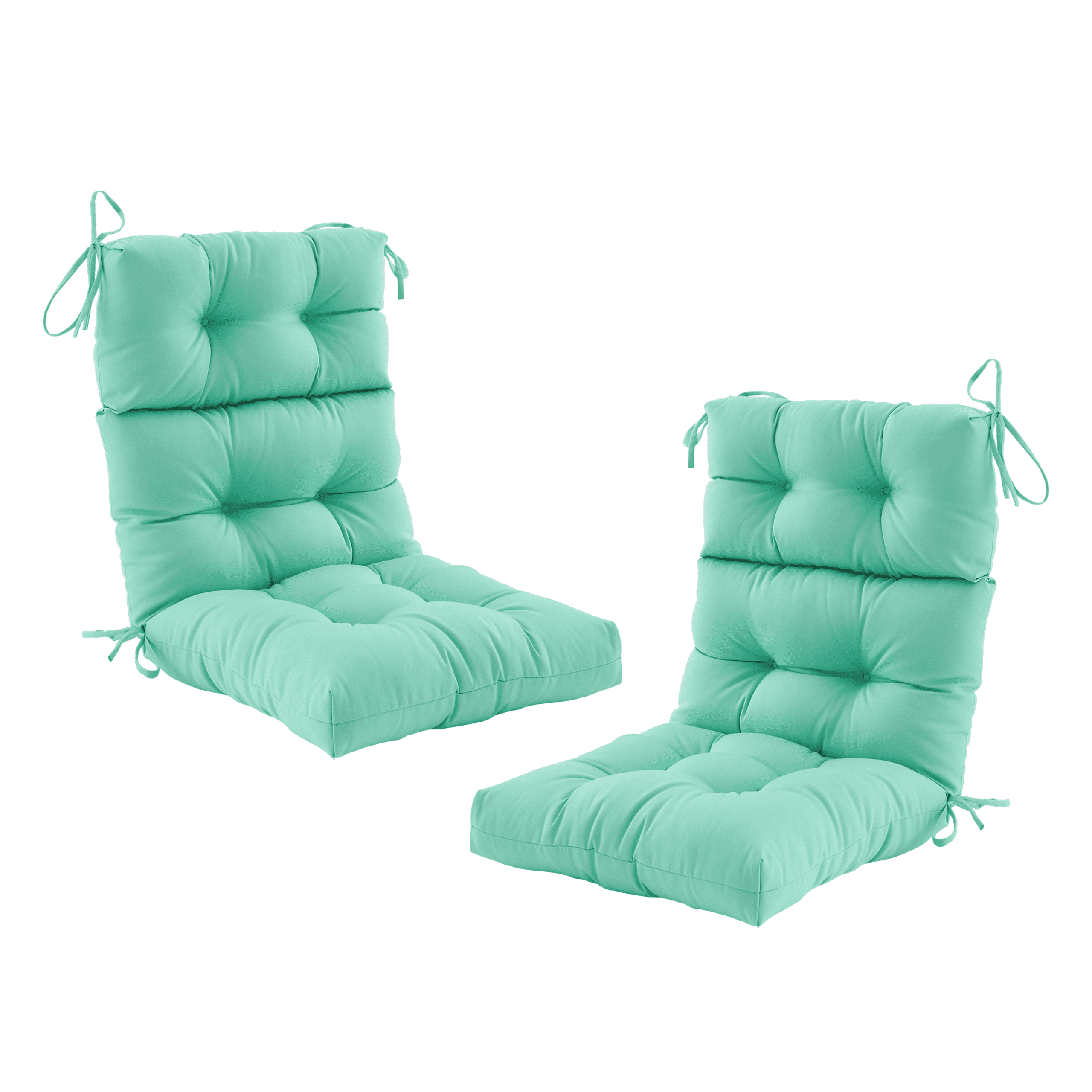 ZEOLABS Outdoor High Back Chair Cushions Set of 2,Waterproof Tufted Lawn Adirondack,Rocking Chair Seat Cushions with Ties for Patio Furniture, 45x28 Inch, Aqua Blue