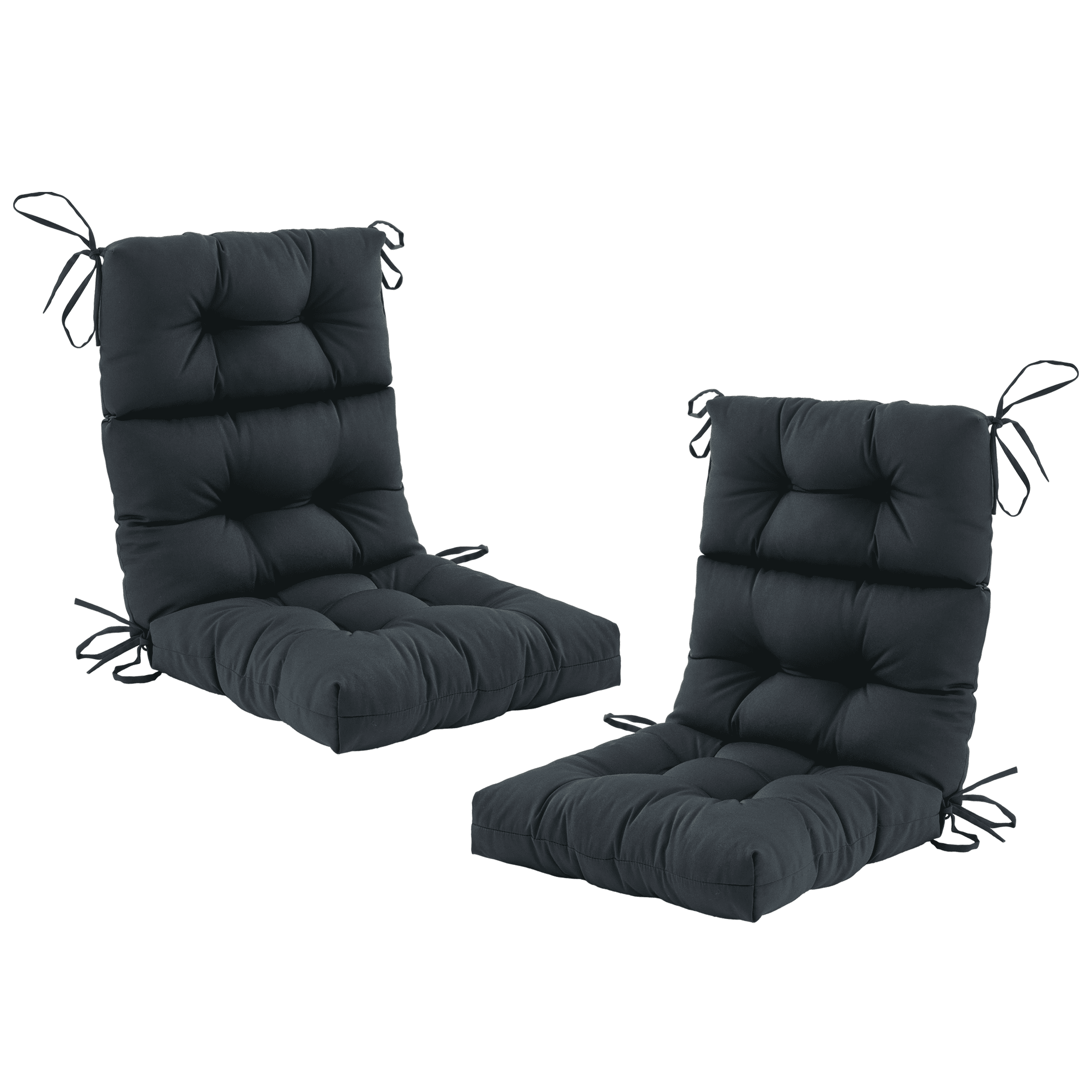 ZEOLABS Outdoor High Back Chair Cushions Set of 2,Waterproof Tufted Lawn Adirondack,Rocking Chair Seat Cushions with Ties for Patio Furniture, 45x31 Inch, Black