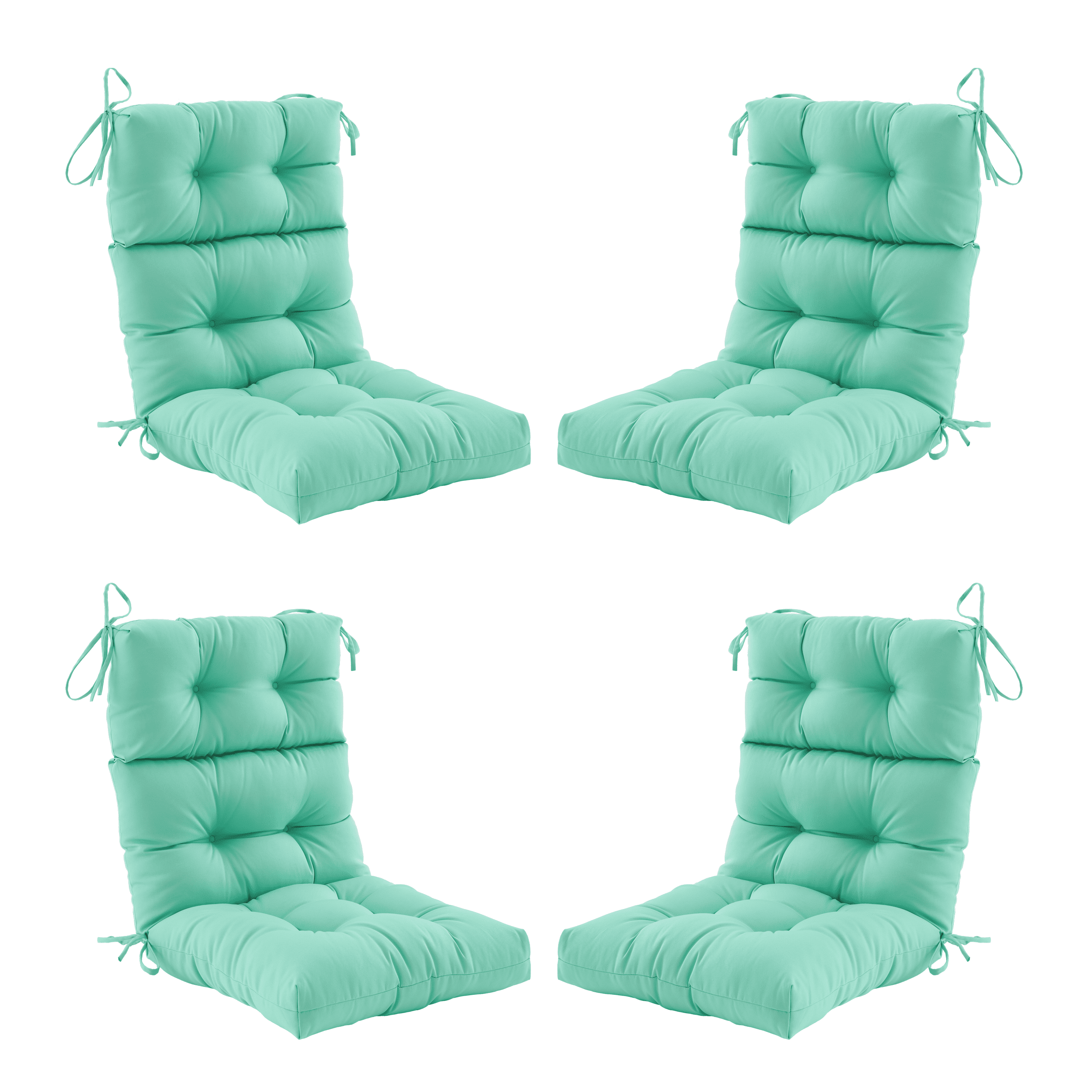 ZEOLABS Outdoor High Back Chair Cushions Set of 4,Waterproof All-Weather Tufted Seat Back Patio Furniture Cushions with Ties for Lawn Adirondack,Rocking Chair, 45x22 Inch, Aqua Blue