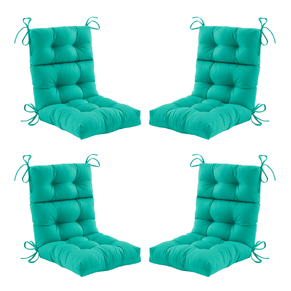 ZEOLABS Outdoor High Back Chair Cushions Set of 4,Waterproof All-Weather Tufted Seat Back Patio Furniture Cushions with Ties for Lawn Adirondack,Rocking Chair, 45x22 Inch, Teal
