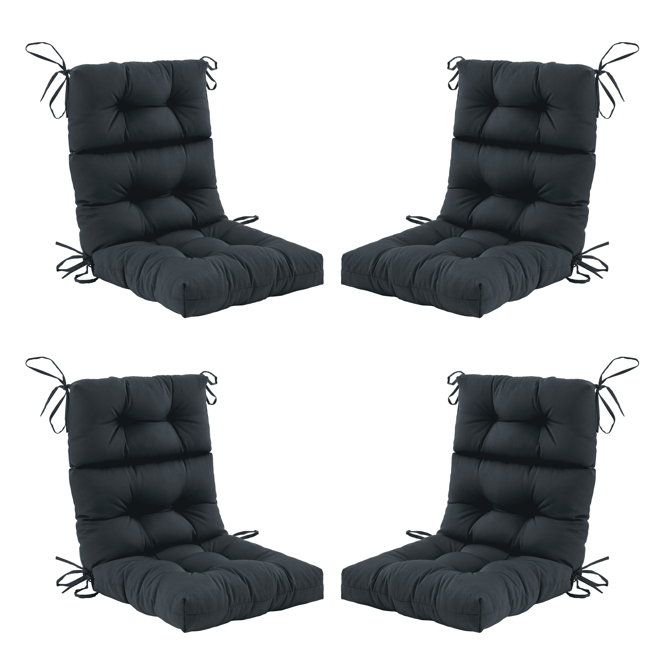 ZEOLABS Outdoor High Back Chair Cushions Set of 4,Waterproof All-Weather Tufted Seat Back Patio Furniture Cushions with Ties for Lawn Adirondack,Rocking Chair, 45x22 Inch, Black