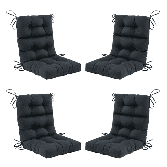 ZEOLABS Outdoor High Back Chair Cushions Set of 4,Waterproof All-Weather Tufted Seat Back Patio Furniture Cushions with Ties for Lawn Adirondack,Rocking Chair, 45x22 Inch, Black