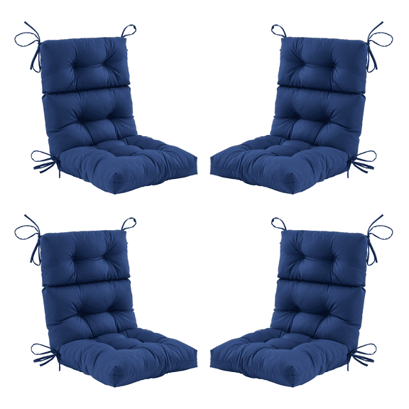 ZEOLABS Outdoor High Back Chair Cushions Set of 4,Waterproof All-Weather Tufted Seat Back Patio Furniture Cushions with Ties for Lawn Adirondack,Rocking Chair, 45x22 Inch, Navy Blue