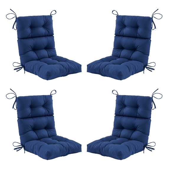 ZEOLABS Outdoor High Back Chair Cushions Set of 4,Waterproof All-Weather Tufted Seat Back Patio Furniture Cushions with Ties for Lawn Adirondack,Rocking Chair, 45x22 Inch, Navy Blue
