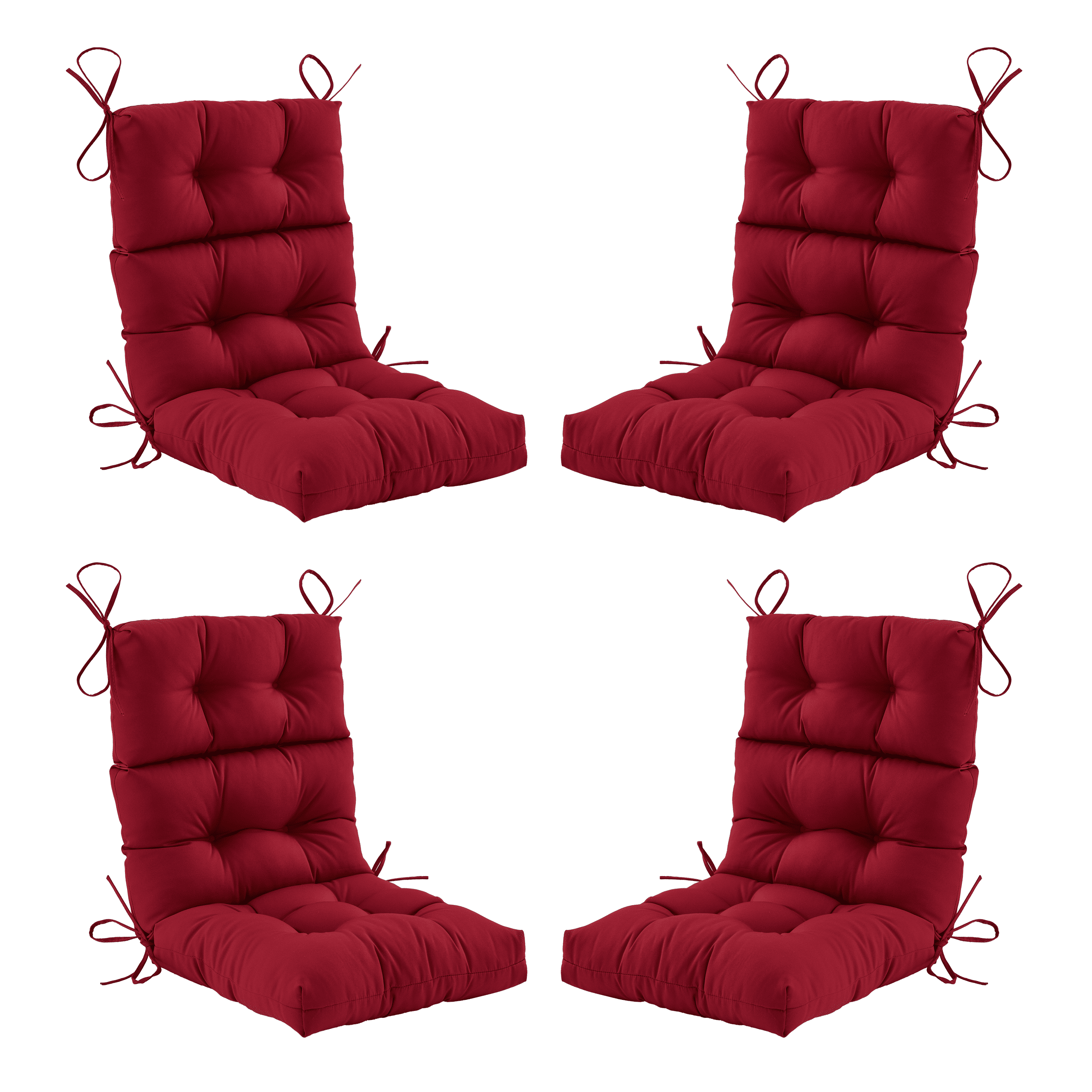 ZEOLABS Outdoor High Back Chair Cushions Set of 4,Waterproof All-Weather Tufted Seat Back Patio Furniture Cushions with Ties for Lawn Adirondack,Rocking Chair, 45x22 Inch, Burgundy