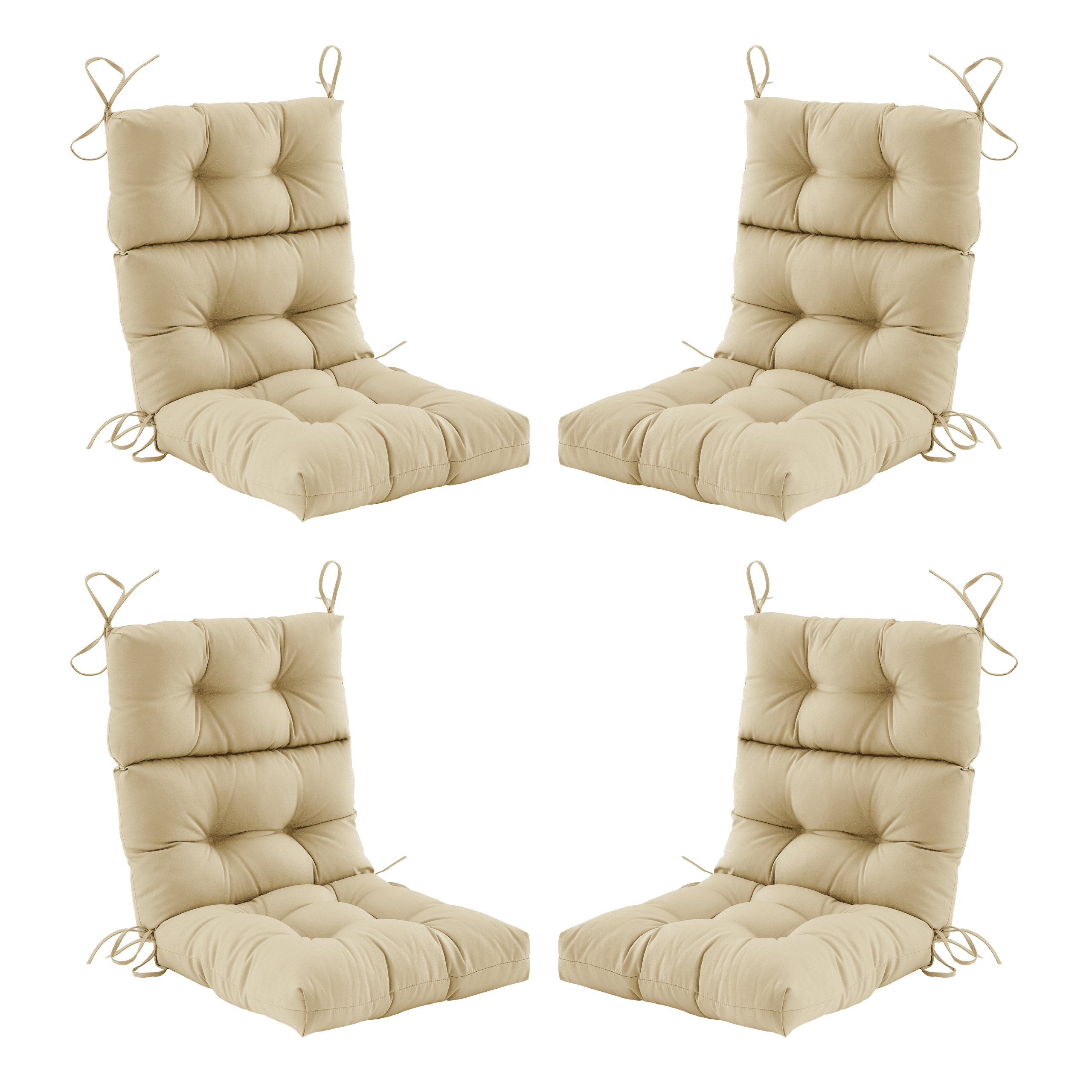 ZEOLABS Outdoor High Back Chair Cushions Set of 4,Waterproof All-Weather Tufted Seat Back Patio Furniture Cushions with Ties for Lawn Adirondack,Rocking Chair, 45x22 Inch, Beige