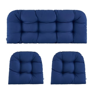 ZEOLABS Outdoor Wicker Chair Cushions of 3 Pieces Waterproof Tufted Seat Cushions set for Patio Furniture Sofa Bench Settee Couch, 1 Loveseat and 2 U-Shaped Cushions, Navy Blue