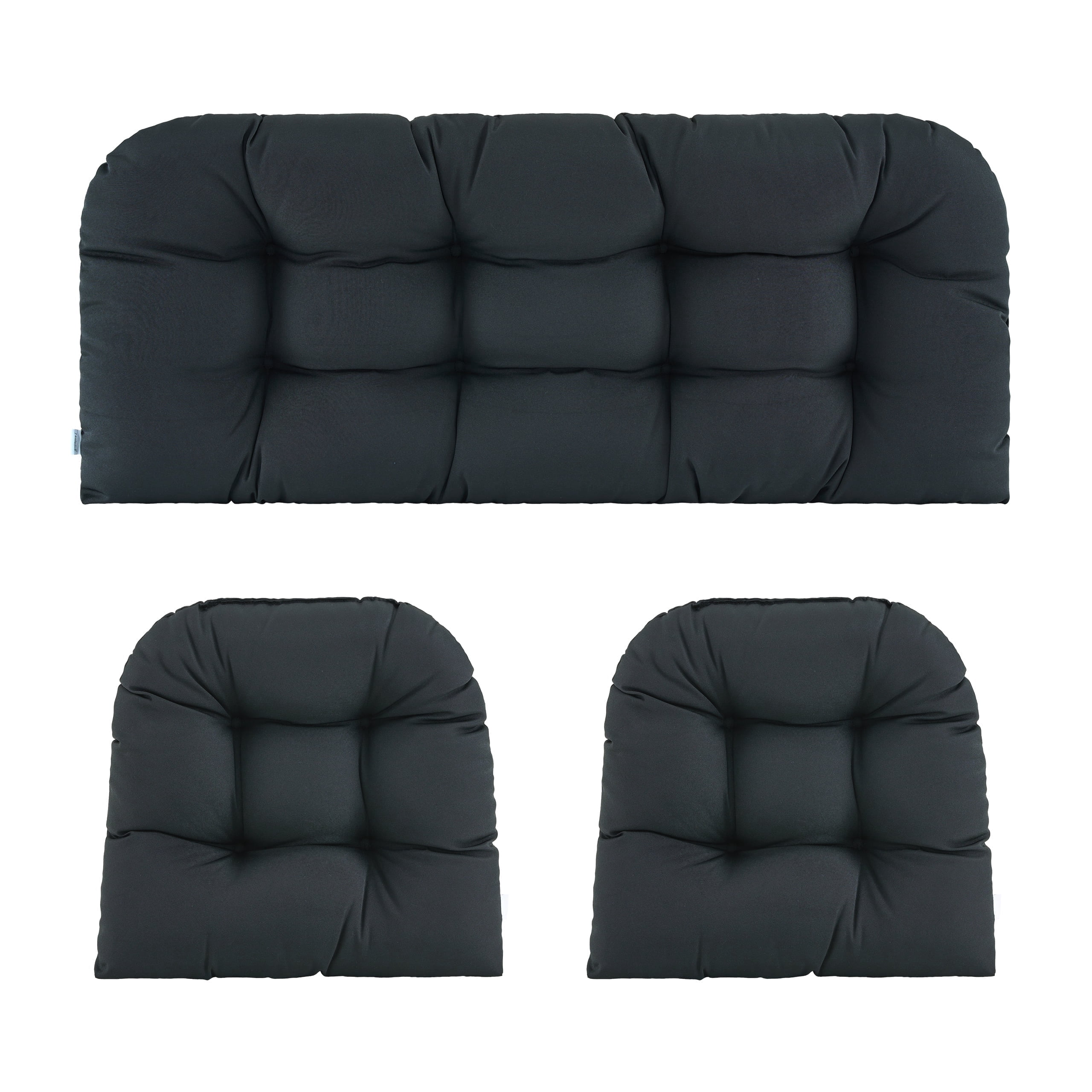 ZEOLABS Outdoor Wicker Chair Cushions of 3 Pieces Waterproof Tufted Seat Cushions set for Patio Furniture Sofa Bench Settee Couch, 1 Loveseat and 2 U-Shaped Cushions, Black