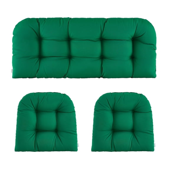 ZEOLABS Outdoor Wicker Chair Cushions of 3 Pieces Waterproof Tufted Seat Cushions set for Patio Furniture Sofa Bench Settee Couch, 1 Loveseat and 2 U-Shaped Cushions, Green